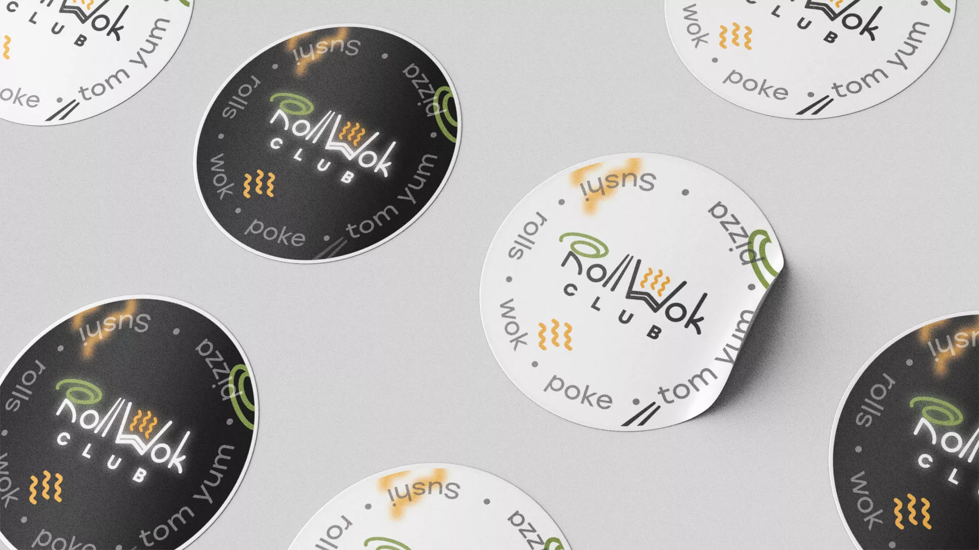 Разработка наклеек для суши-бара «Roll Wok Club» в Отрадном